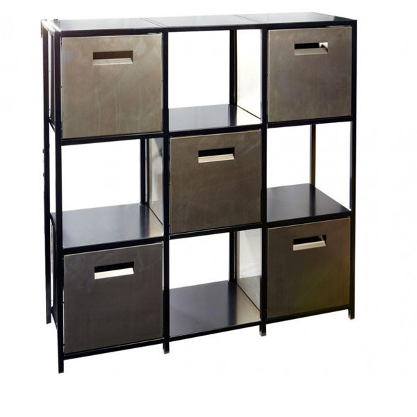 Petit rangement 9 cases en acier, 116x36x118.5 cm