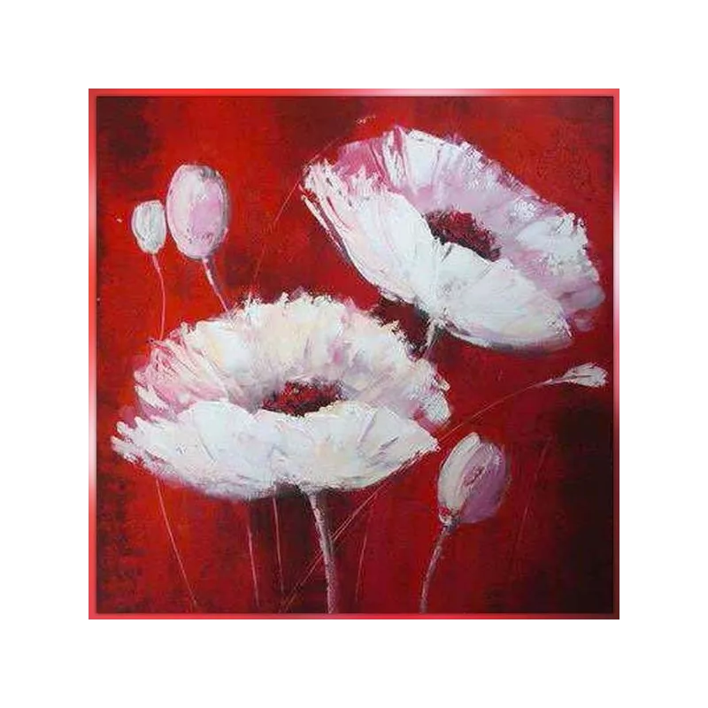 Peinture de fleur, carré sur fond rouge