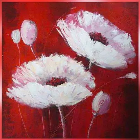 Peinture de fleur, carré sur fond rouge