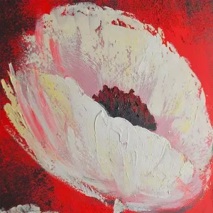 Peinture de fleur, carré sur fond rouge