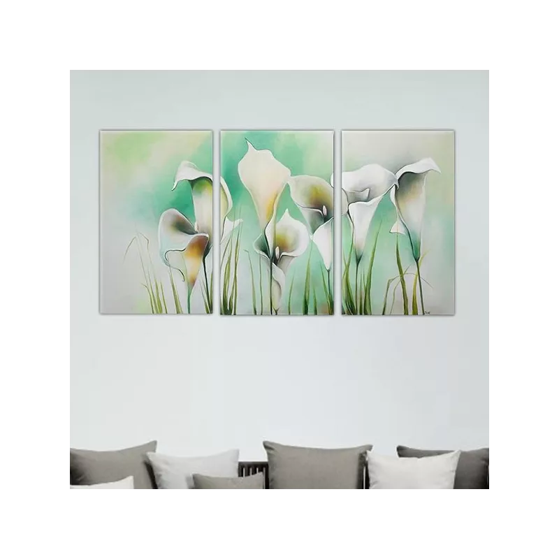 Blomstermaleri med tre paneler