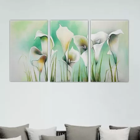 Drie-luik schilderij bloemen