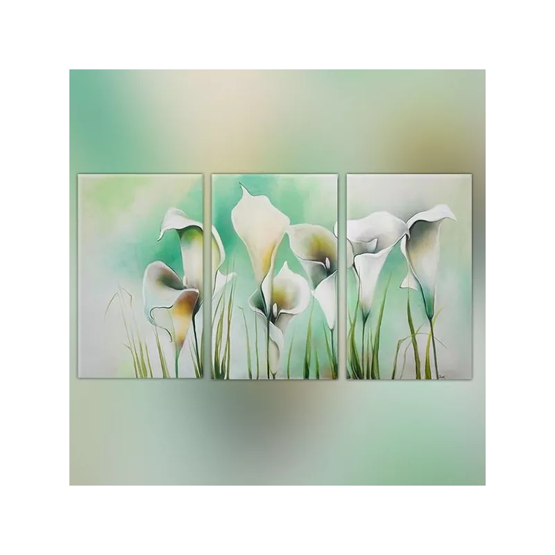 Blomstermaleri med tre paneler
