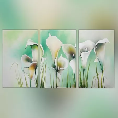 Blomstermaleri med tre paneler