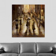 Tableau contemporain ville pluie