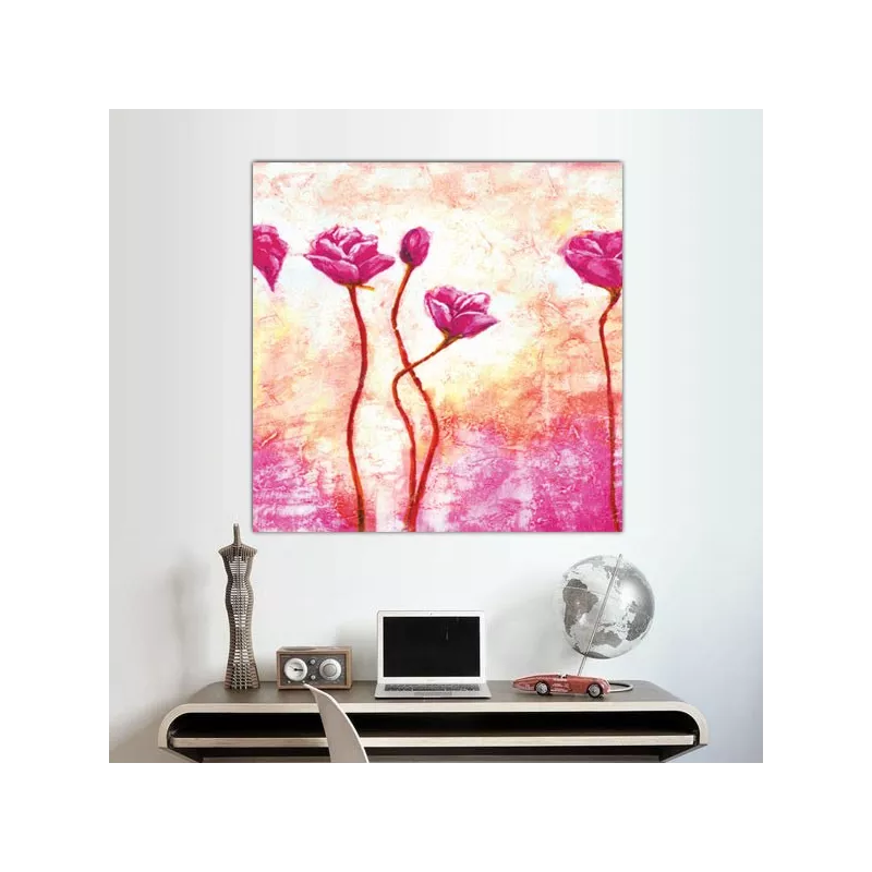 Peinture carré de rose, 60x60 cm