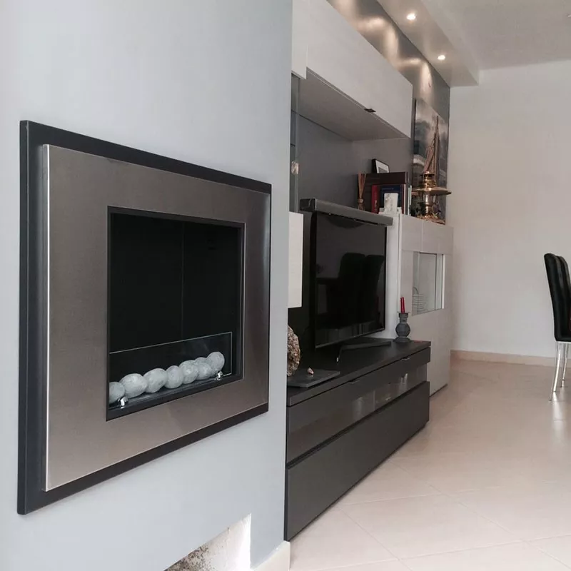 Lareira a bioetanol InSignal, 80 x 18 x 59 cm Cor Aço inoxidável escovado Opção Vidro resistente ao fogo