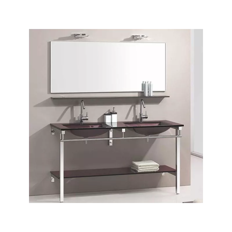Meuble de salle de bain en verre marron Aida Couleur Marron