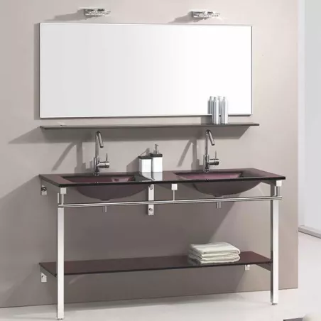 Meuble de salle de bain en verre marron Aida Couleur Marron