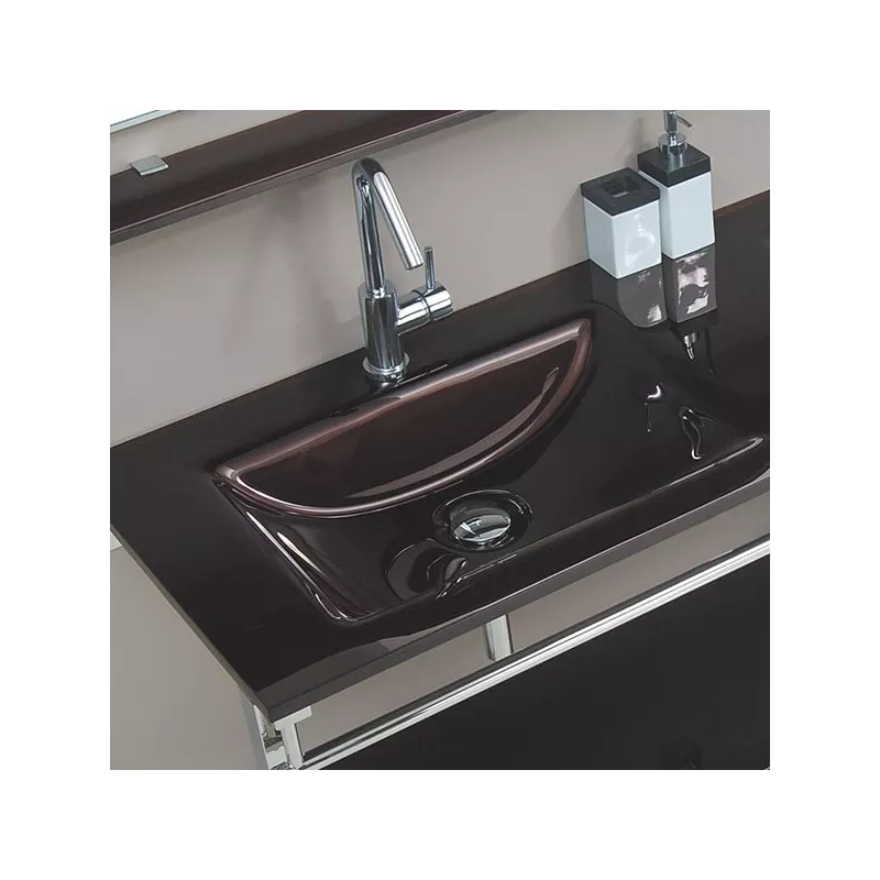Meuble de salle de bain en verre marron Aida Couleur Marron