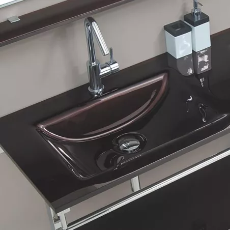 Meuble de salle de bain en verre marron Aida Couleur Marron