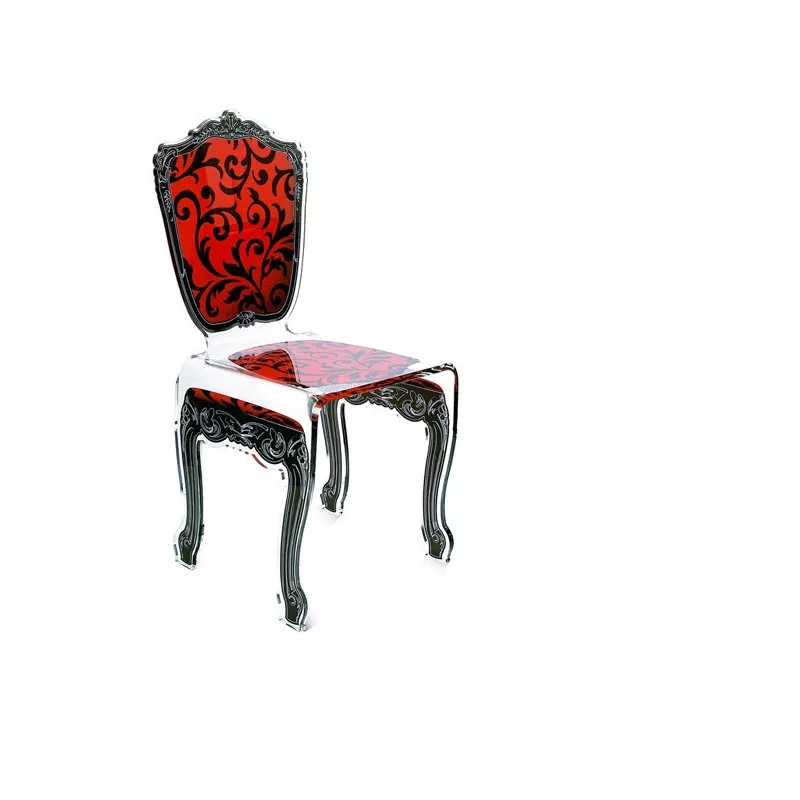Baroque transparent plexiglas chair Colour Red and black flowers