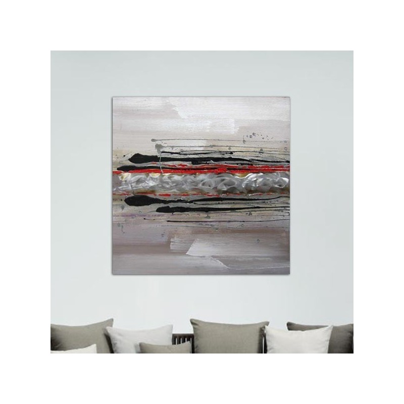 tableau abstrait rouge et metal