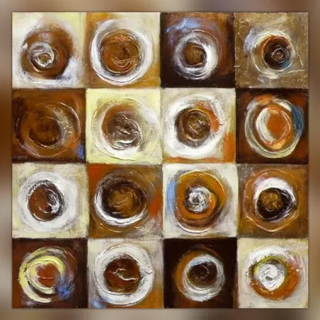 Peinture abstraite damier et cercles 1 m x 1 m