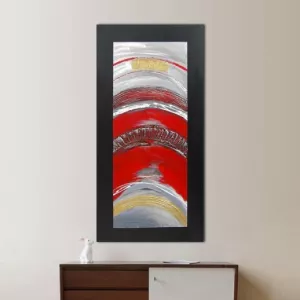 Peinture abstraite rouge et métal, 120 x 60x 4 cm