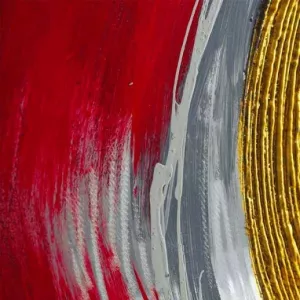 Peinture abstraite rouge et métal, 120 x 60x 4 cm