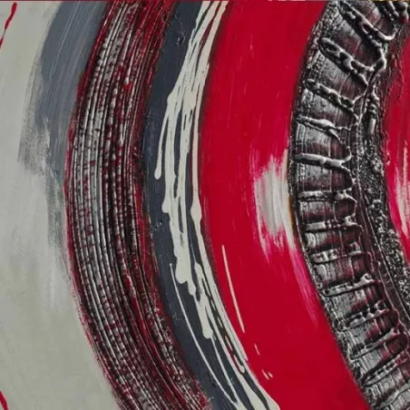 Peinture abstraite rouge et métal, 120 x 60x 4 cm