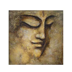 Peinture visage Bouddha doré, 1 métre