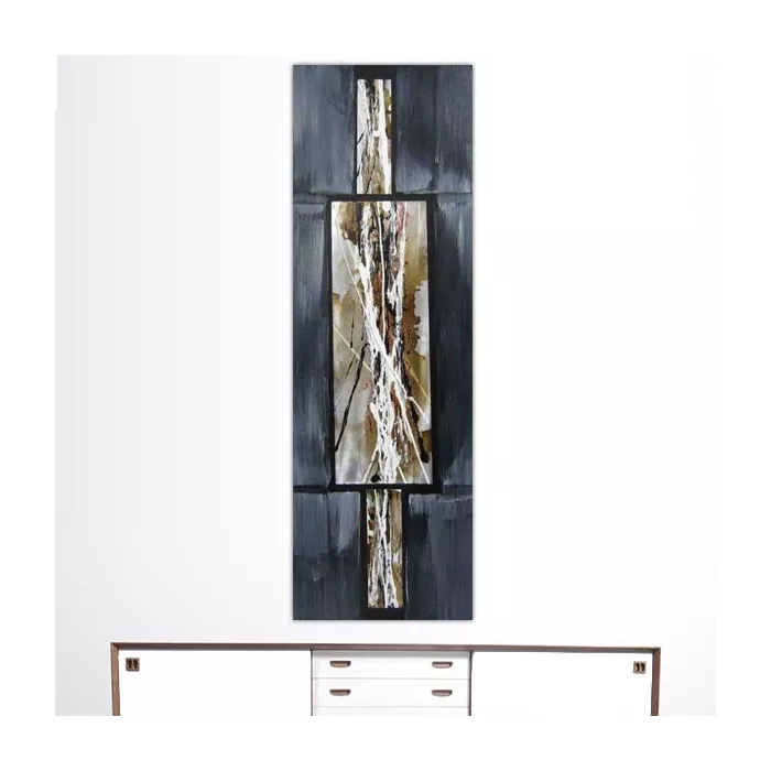 Composition abstraite gris souris et métal, 40 x 120cm