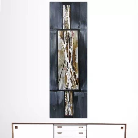 Composition abstraite gris souris et métal, 40 x 120cm