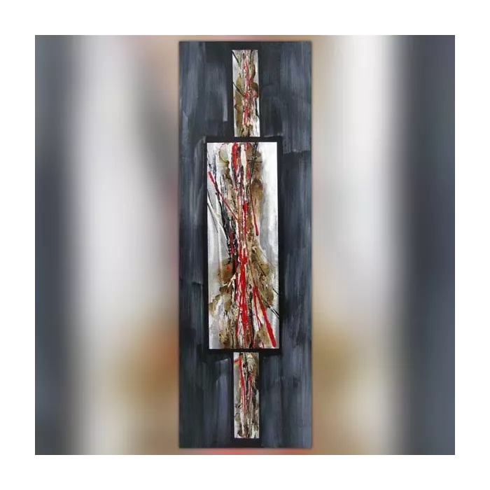 Tableau abstrait rouge et ardoise, 40 x 120 cm