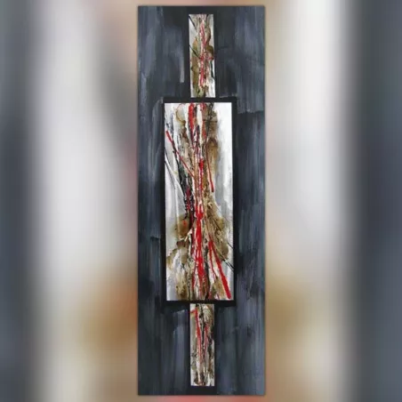 Tableau abstrait rouge et ardoise, 40 x 120 cm