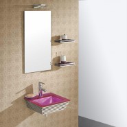 Lavabo suspendu verre rose et chrome Bubble