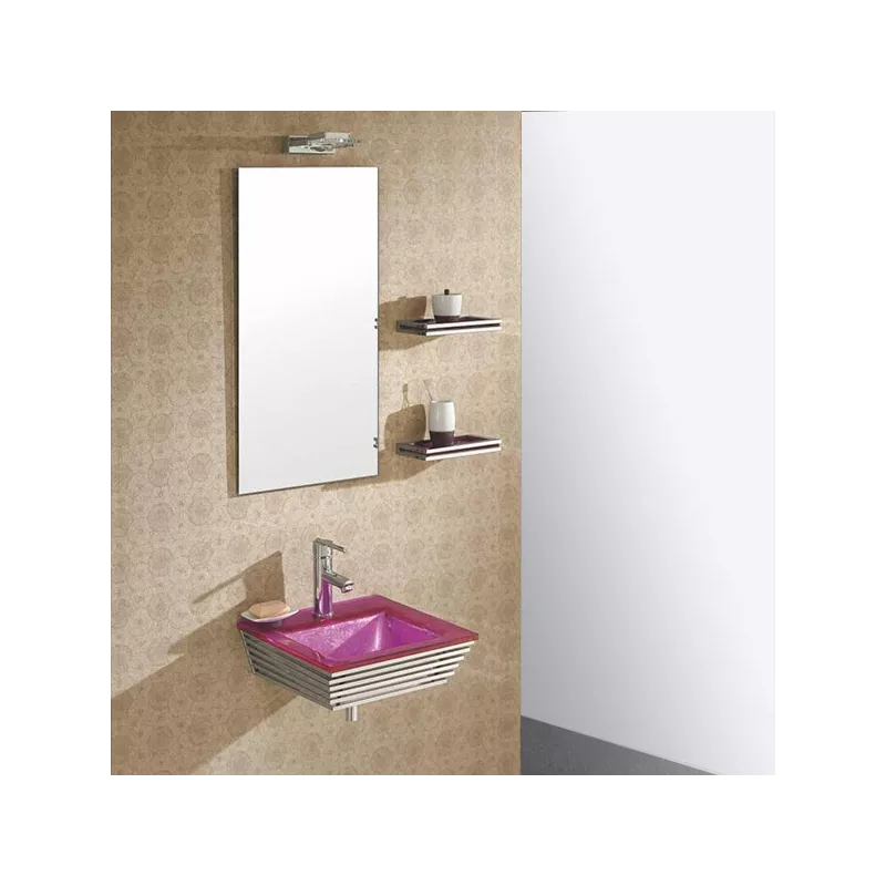 Lavabo verre rose et ensemble de salle de bain Bubble