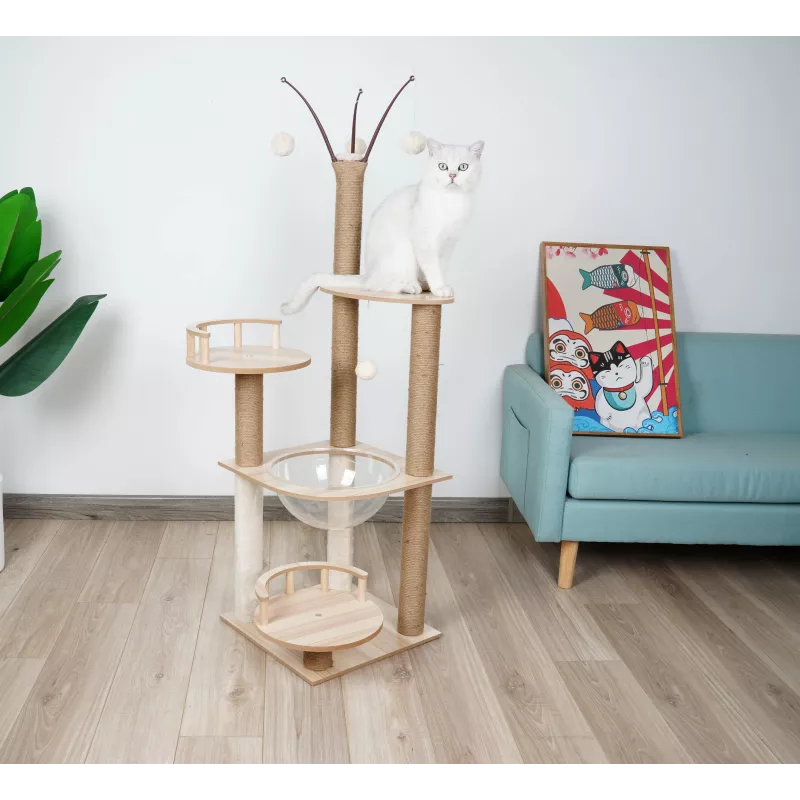Árbol para gatos de madera maciza - Para gatos activos y juguetones