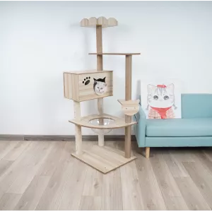 Albero per gatti in legno massiccio - Ideale per gatti avventurosi
