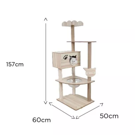 Árbol para gatos de madera maciza - Ideal para gatos aventureros