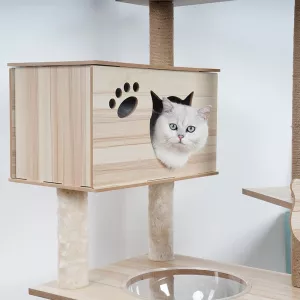 Árbol para gatos de madera maciza - Ideal para gatos aventureros
