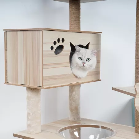 Albero per gatti in legno massiccio - Ideale per gatti avventurosi