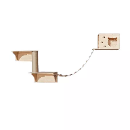 Árbol para gatos de madera maciza - Instalación sencilla en la pared