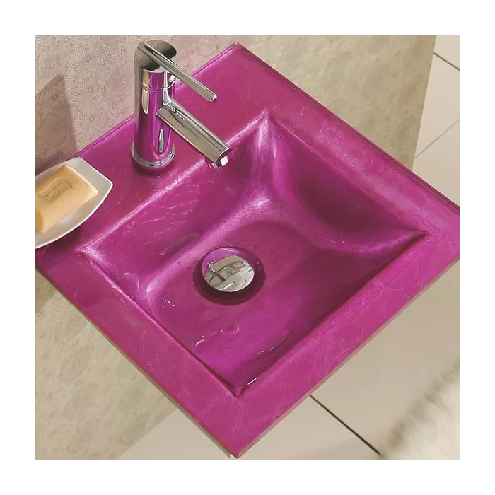 Lavabo verre rose et ensemble de salle de bain Bubble