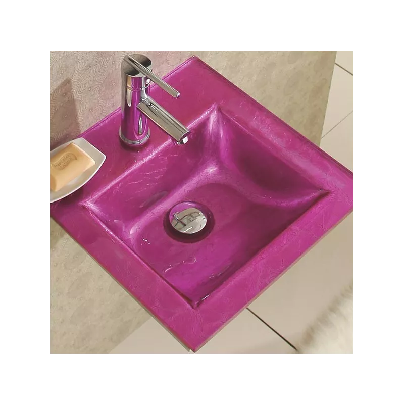 Lavabo verre rose et ensemble de salle de bain Bubble