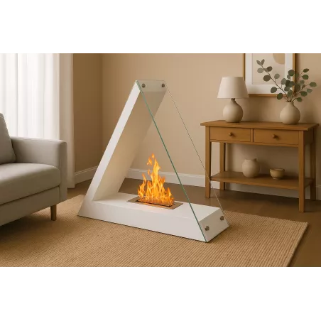 Kheops triangular bio ethanol fireplace, 80x68x30cm Colour White