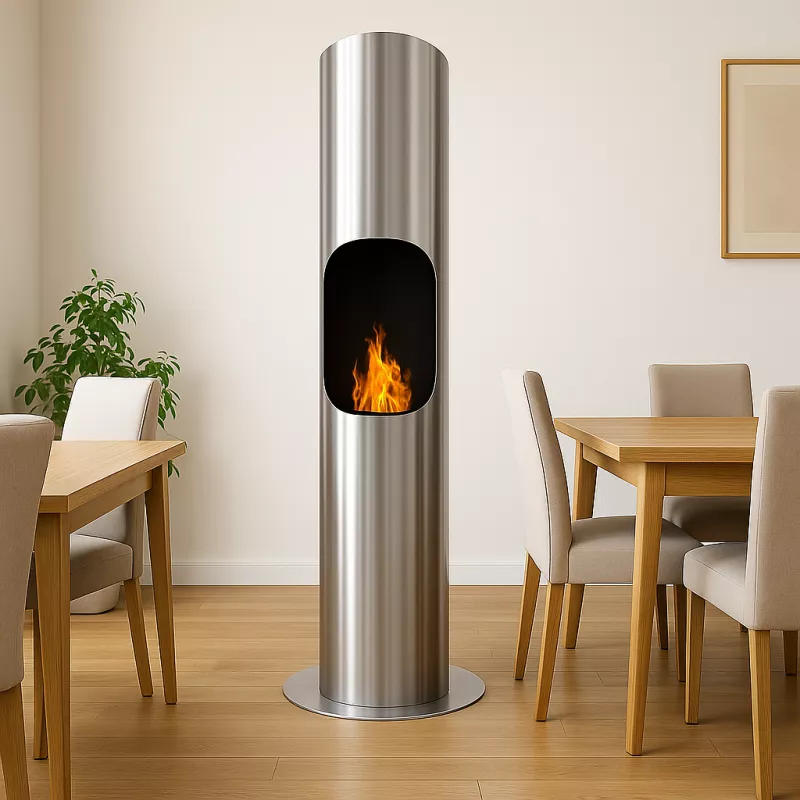 Caminetto cilindrico a etanolo Loft : Wikao Colore Acciaio inox spazzolato