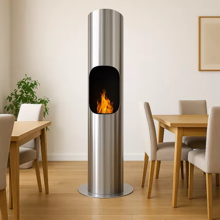 Zylindrischer Ethanol-Kamin Loft : Wikao Farbe Gebürsteter Edelstahl