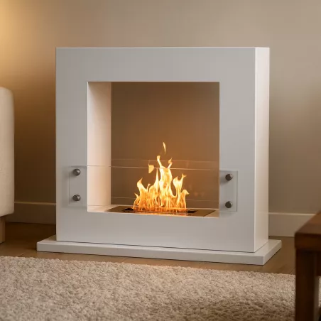 Quadratischer Ethanol-Kamin Arche, 70 x 60 x 35 cm Farbe Weiß