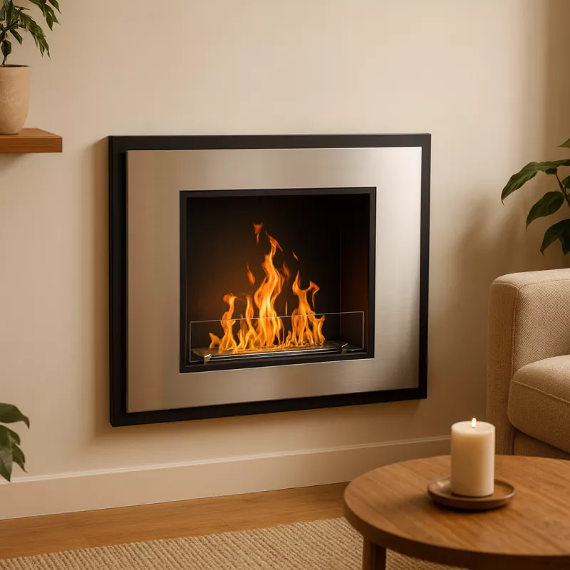 Foyer bioéthanol InSignal, 80 x 18 x 59 cm Couleur Inox brossé Option Vitre pare feu