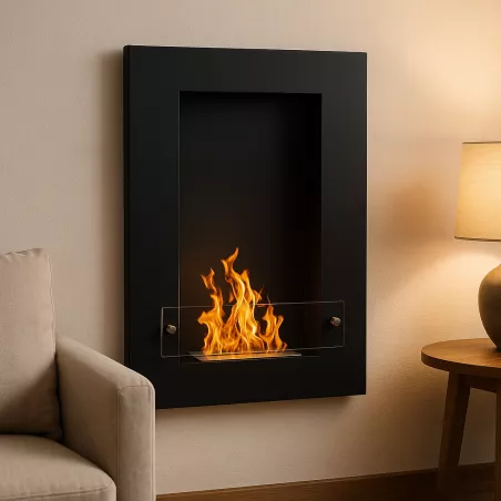 Cheminée éthanol murale Vertigo, 80x56x16cm Couleur Noir