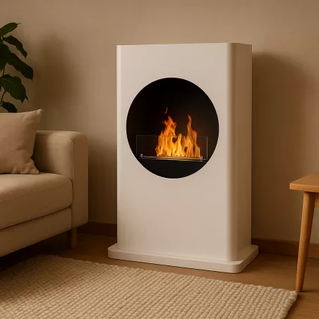 White and black floor-standing ethanol stove Colour White