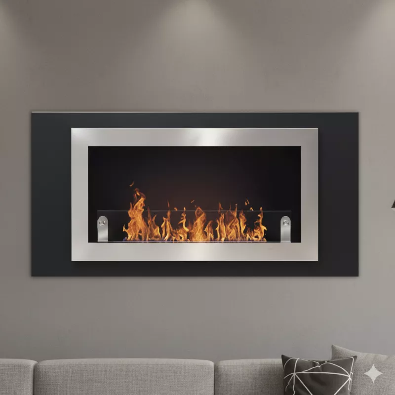 Wandfeuerung Stockholm, 2 Feuerstellen für 5.4kW Farbe Gebürsteter Edelstahl