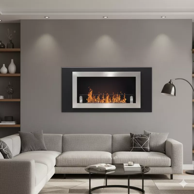 Wandfeuerung Stockholm, 2 Feuerstellen für 5.4kW Farbe Gebürsteter Edelstahl