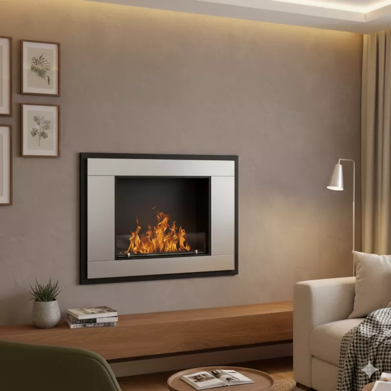 InVivo 4kW bioethanol fireplace, 80x18x59 cm Colour Brushed stainless steel