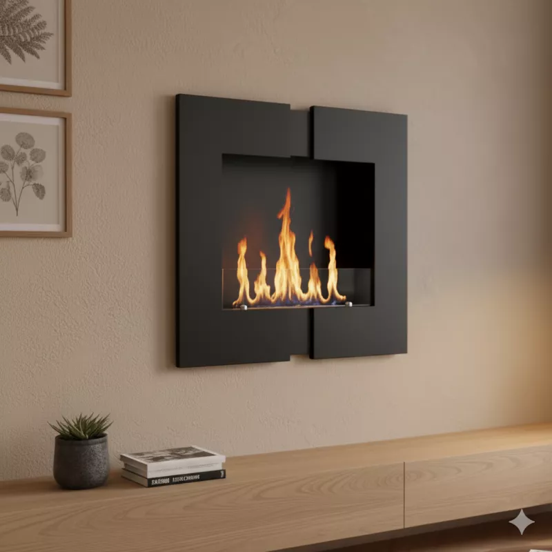 Cheminée bioéthanol Duo murale, 60 x 60 x 20cm Couleur Noir