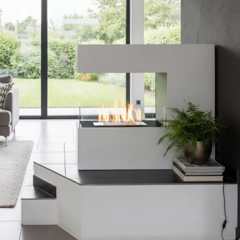 RomaneCaminetto a etanolo grande , 100 x 90 x 35 cm Colore Bianco Bruciatore 4L/5kW