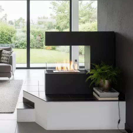 Grande cheminée éthanol Romane, 100 x 90 x 35 cm Couleur Noir Brûleur 4L/5kW