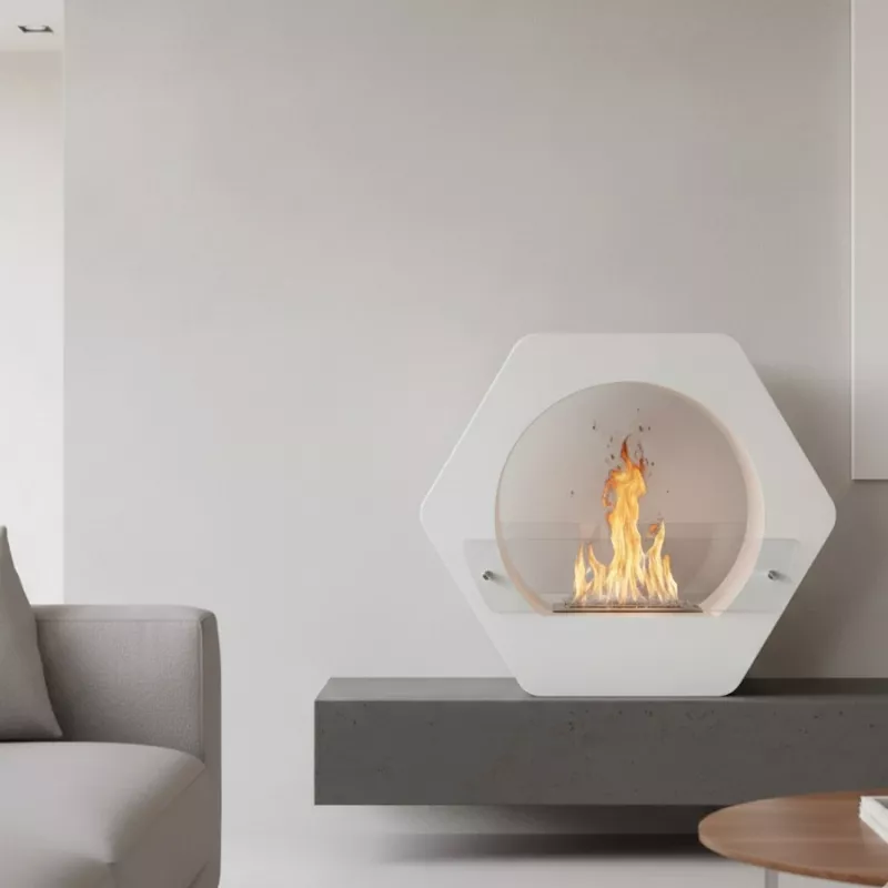 Caminetto a etanolo da pavimento a forma di dado Colore Bianco